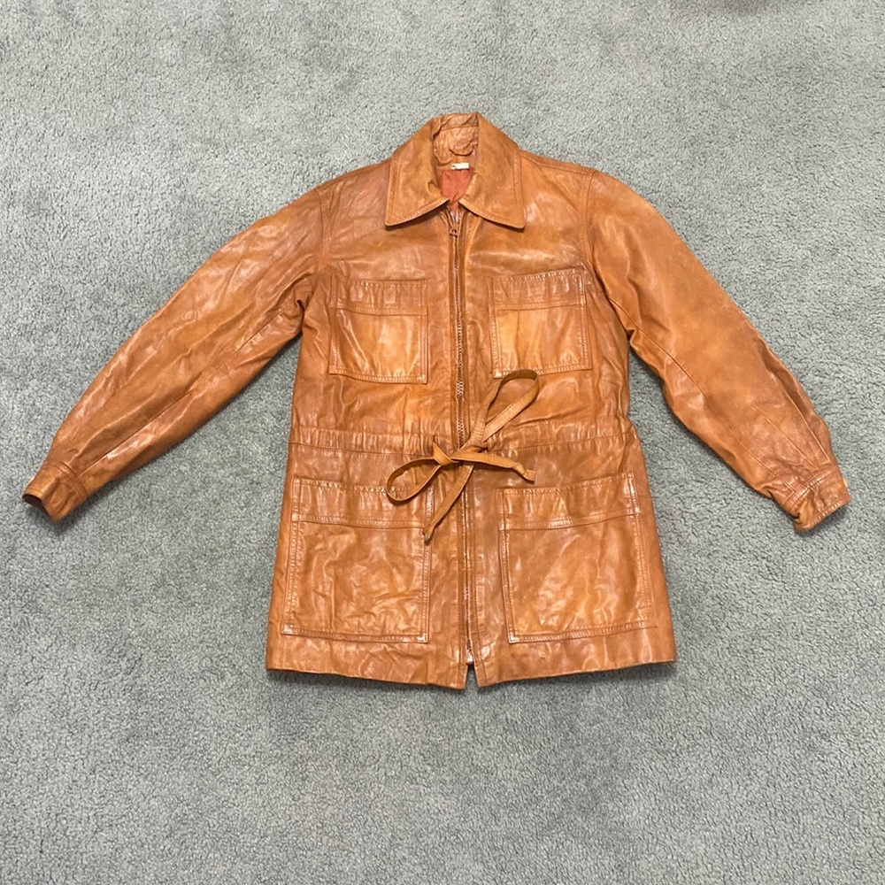 Vintage Argentine Caramel Leather utility Jacket w/ RiRi Zipper